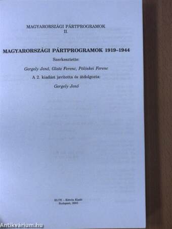 Magyarországi pártprogramok 1919-1944