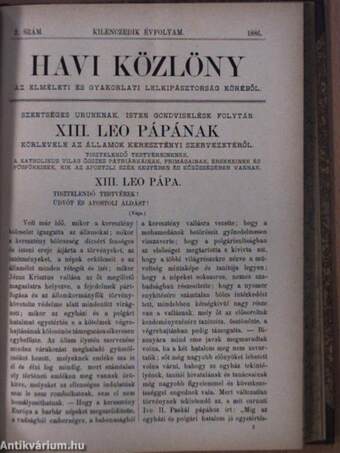 Havi közlöny az elméleti és gyakorlati lelkipásztorság köréből 1886. (nem teljes évfolyam)