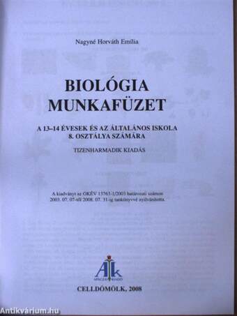 Biológia munkafüzet 8.