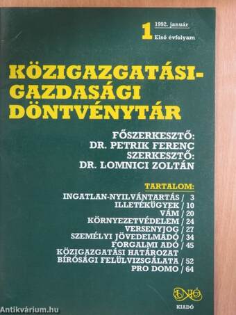 Közigazgatási-gazdasági döntvénytár 1992. január