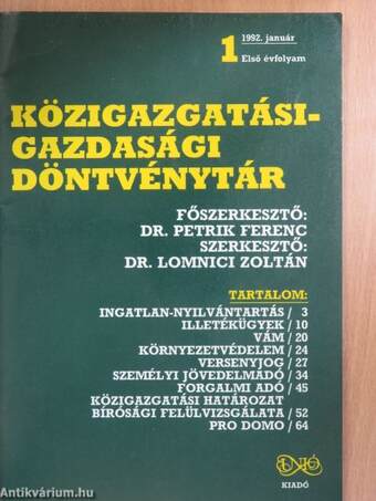 Közigazgatási-gazdasági döntvénytár 1992. január
