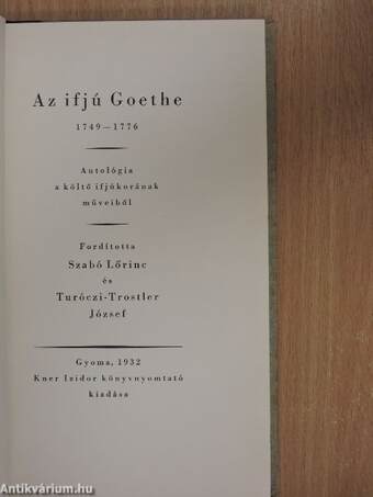 Az ifjú Goethe 1749-1776/A férfi Goethe 1777-1800/Az öreg Goethe 1801-1832