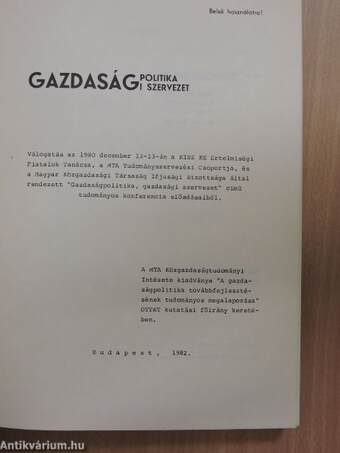 Gazdaságpolitika, gazdasági szervezet