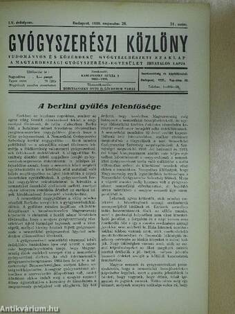 Gyógyszerészi Közlöny 1939. augusztus 26.