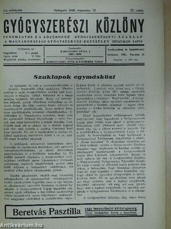 Gyógyszerészi Közlöny 1939. augusztus 12.