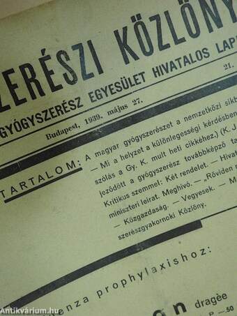 Gyógyszerészi Közlöny 1939. május 27.