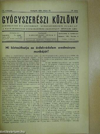 Gyógyszerészi Közlöny 1939. május 13.