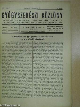 Gyógyszerészi Közlöny 1939. április 15.