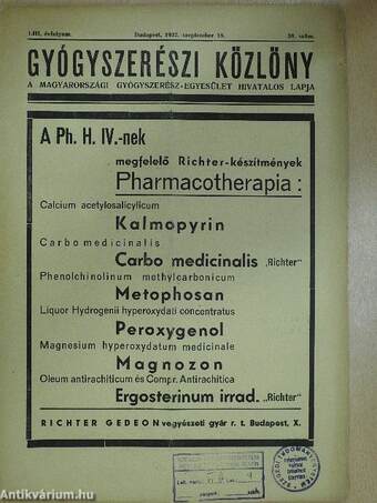 Gyógyszerészi Közlöny 1937. szeptember 18.