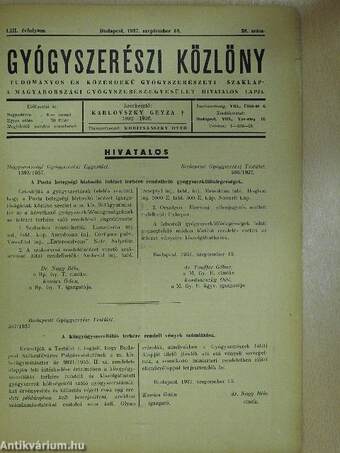 Gyógyszerészi Közlöny 1937. szeptember 18.