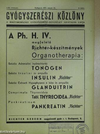 Gyógyszerészi Közlöny 1937. január 23.