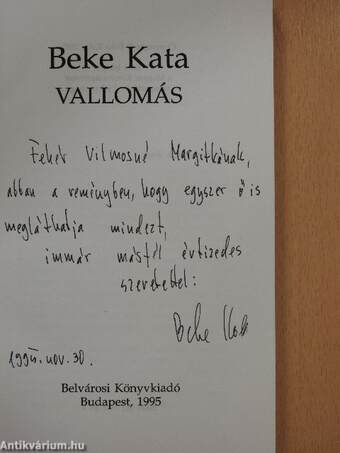 Vallomás (dedikált példány)