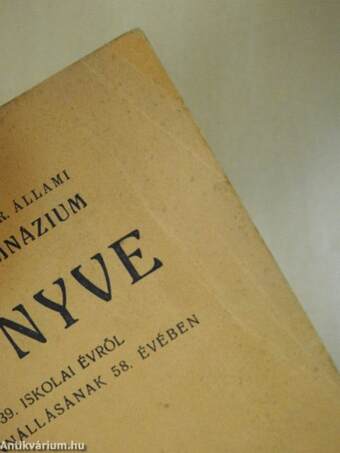 A Budapesti VII. Ker. M. Kir. Állami Madách Imre Gimnázium Évkönyve az 1938-39. iskolai évről