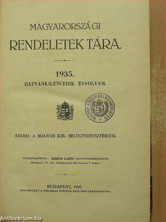 Magyarországi rendeletek tára 1935. I.