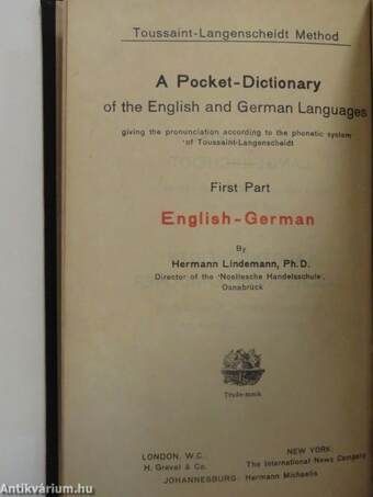 Taschenwörterbuch der englischen und deutschen Sprache I./A Pocket-Dictionary of the English and German Languages I.