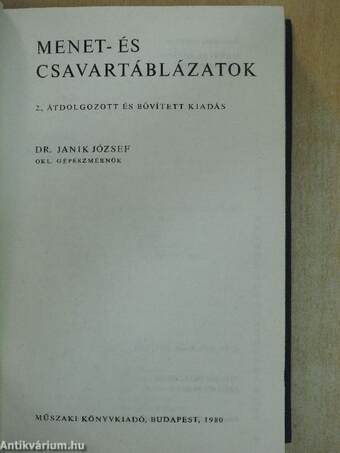 Menet- és csavartáblázatok