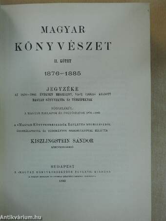 Magyar Könyvészet 1876-1885. II.