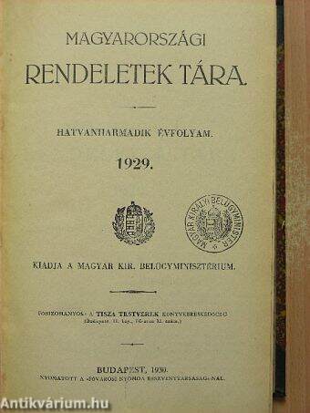 Magyarországi rendeletek tára 1929. I.