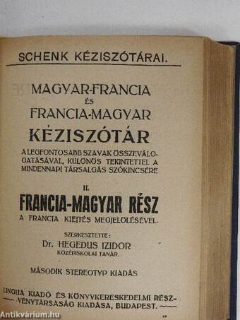 Magyar-francia kéziszótár/Francia-magyar kéziszótár