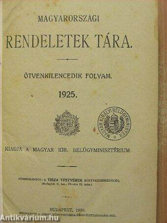 Magyarországi rendeletek tára 1925