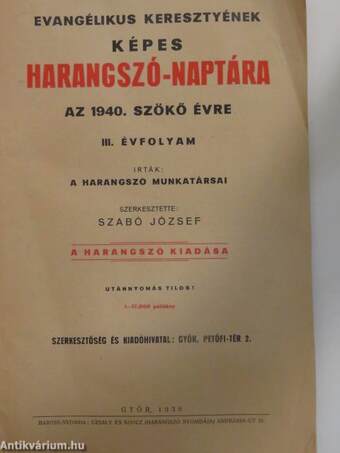 Evangélikus keresztyének képes Harangszó-naptára az 1940. szökő évre