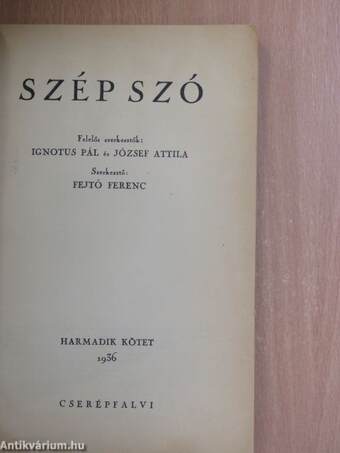 Szép Szó 1936. október