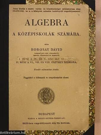 Algebra a középiskolák számára I-II.