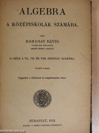 Algebra a középiskolák számára I-II.