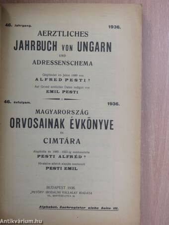 Magyarország orvosainak évkönyve és cimtára 1936