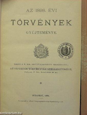 Az 1898. évi Törvények gyűjteménye