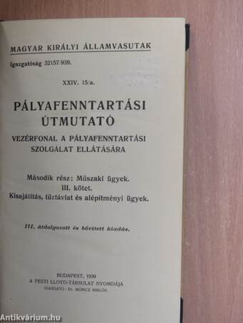 Pályafenntartási útmutató XXIV. 15/a. III-V.