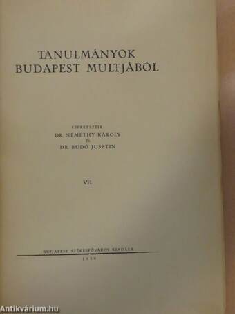 Tanulmányok Budapest multjából VII.