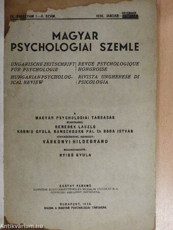 Magyar Psychologiai Szemle 1936. január-december