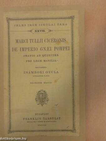 Marci Tullii Ciceronis De Imperio Gnaei Pompei