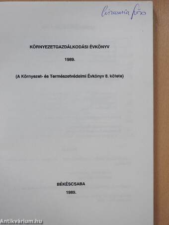 Környezetgazdálkodási évkönyv 1989 (dedikált példány)