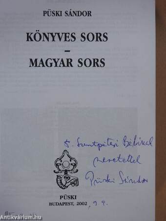 Könyves sors - magyar sors (dedikált példány)