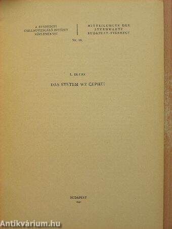 Mitteilungen der sternwarte Budapest-Svábhegy (VR. 10.)/A Svábhegyi Csillagvizsgáló Intézet közleményei 10. szám