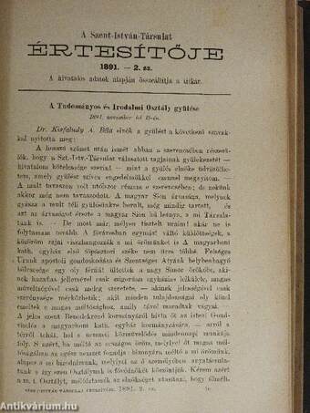 Katholikus Szemle 1892. január-december/A Szent-István-Társulat Értesítője 1891/2.