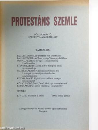 Protestáns Szemle 1992. április-június