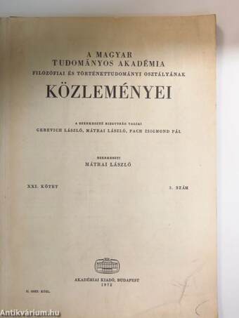 A Magyar Tudományos Akadémia Filozófiai és Történettudományi Osztályának közleményei 1972/3.