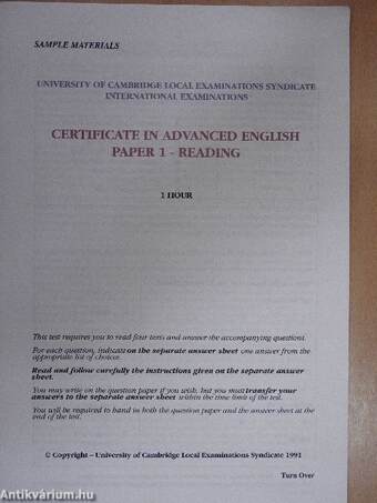 Certificate in Advanced English - Sample Materials