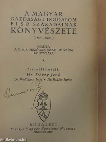 A magyar gazdasági irodalom első századainak könyvészete (1505-1805.)