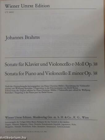 Sonate für Klavier und Violoncello e-Moll Op. 38/Sonata for Piano and Violoncello E minor Op. 38