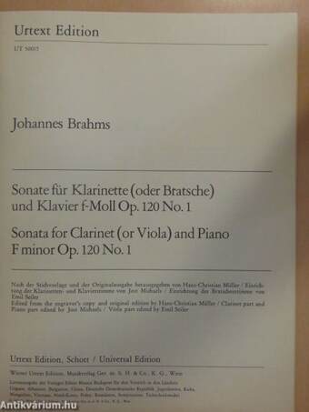 Sonate für Klarinette (oder Bratsche) und Klavier f-Moll Op. 120 No. 1/Sonata for Clarinet (or Viola) and Piano F minor Op. 120 No. 1