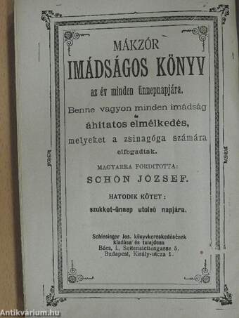 Mákzór imádságos könyv az év minden ünnepnapjára VI.