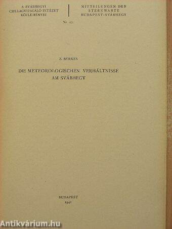 Mitteilungen der sternwarte Budapest-Svábhegy NR. 12./A Svábhegyi Csillagvizsgáló Intézet Közleményei 12. szám