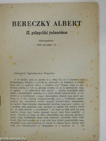 Bereczky Albert II. püspöki jelentése