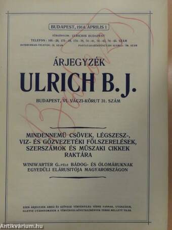 Ulrich B. J. cső-árjegyzék Budapest, 1914. április 1. (rossz állapotú)