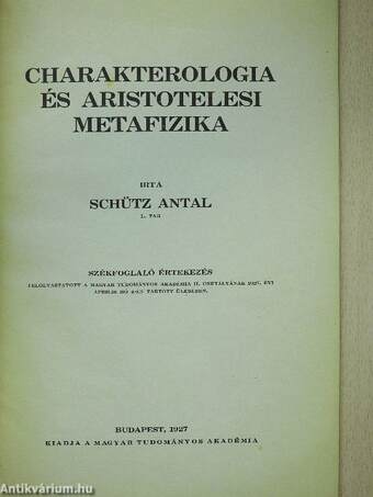 Charakterologia és aristotelesi metafizika