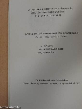 Paraszti társadalom és műveltség a 18-20. században I-III.